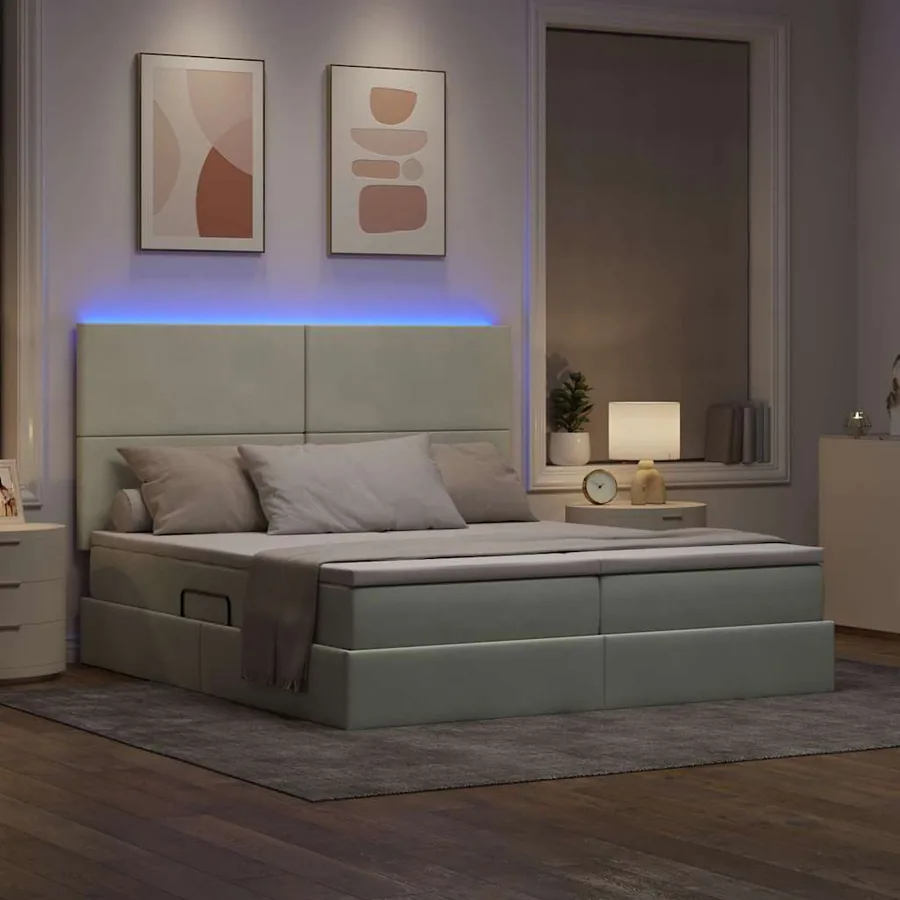 Lit de rangement LED avec matelas Gris clair 200 x 200 cm - 5