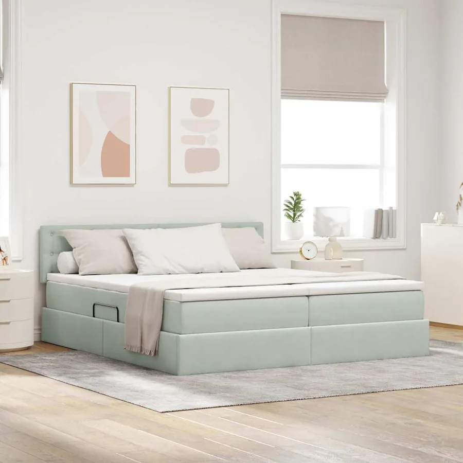 Lit de Rangement avec matelas Gris clair 100 x 200 cm