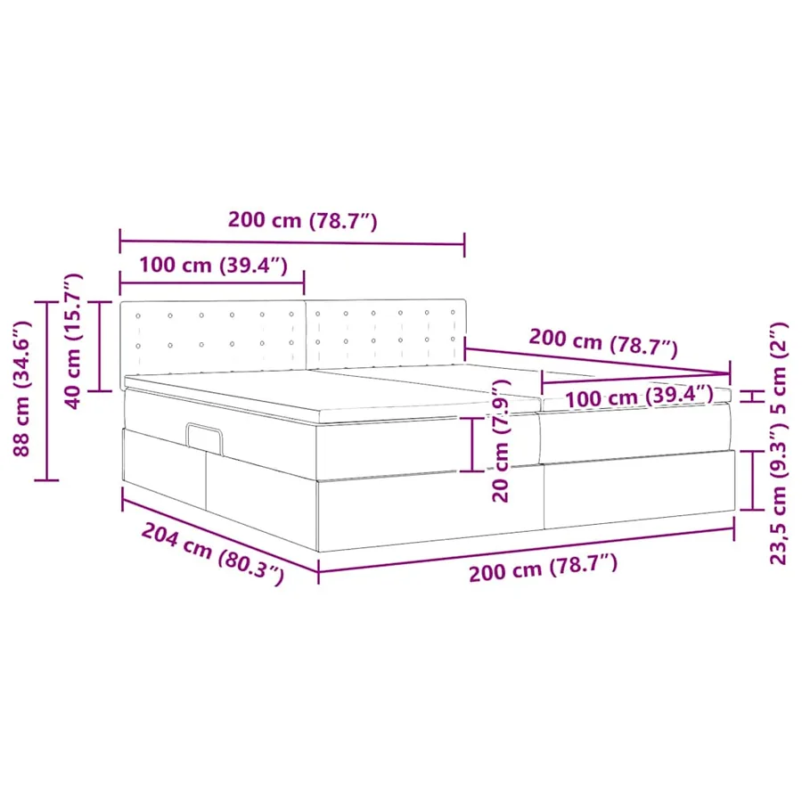 Lit de Rangement avec matelas Gris clair 100 x 200 cm - 16