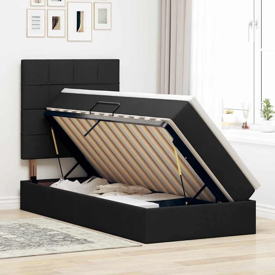 Lit de rangement LED avec matelas Noir 90 x 200 cm Tissu - 4