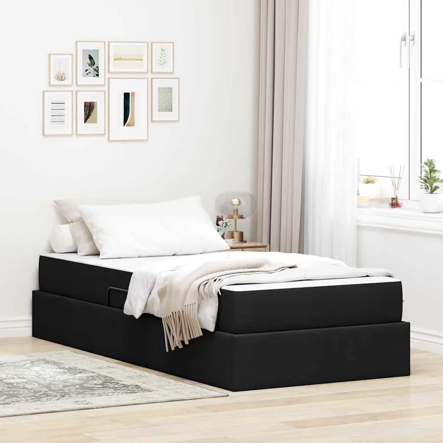 Lit avec rangement et matelas Noir 90 x 200 cm Polyester