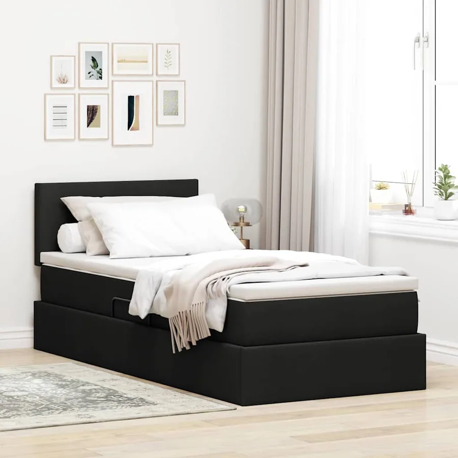 Lit de rangement LED avec matelas Noir 90 x 200 cm Tissu