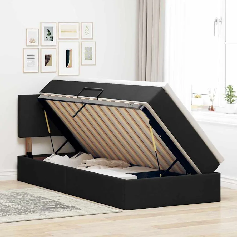 Lit de rangement LED avec matelas Noir 90 x 200 cm Tissu - 4