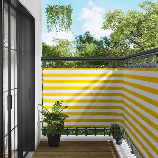 Écran de balcon Jaune et blanc 110 x 400 cm Tissu Oxford