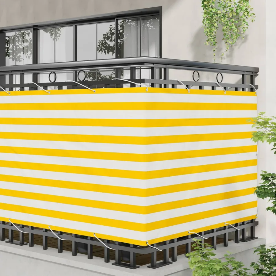 Écran de balcon Jaune et blanc 110 x 400 cm Tissu Oxford - 3