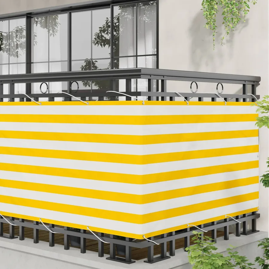 Écran de balcon Jaune et blanc 100 x 600 cm Tissu Oxford - 3