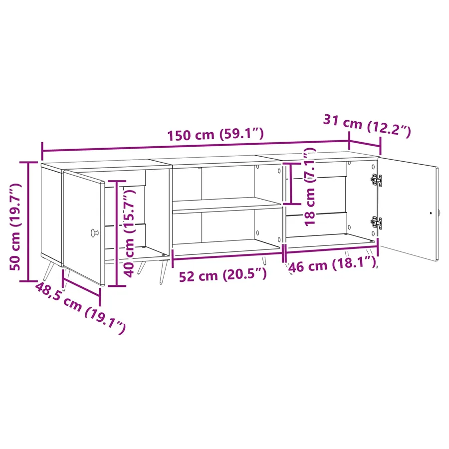 Meuble TV 150 x 31 x 50 cm Sonoma gris Bois d'ingénierie - 11