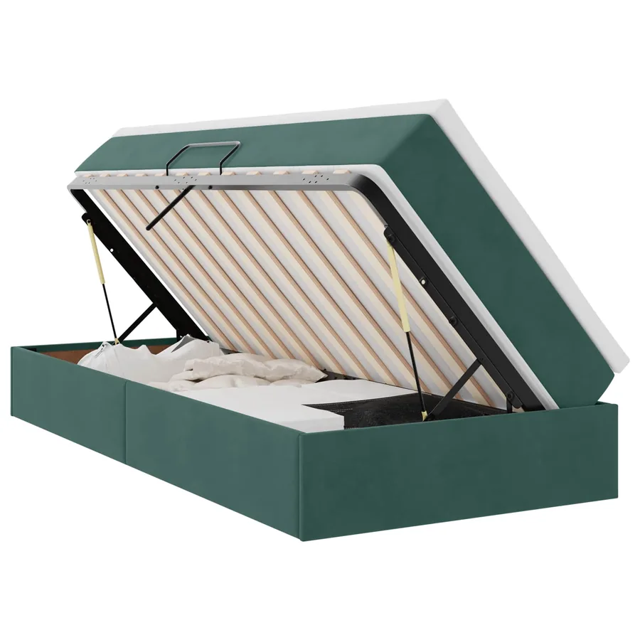 Lit avec rangement et matelas Vert foncé 90 x 200 cm Velours - 2