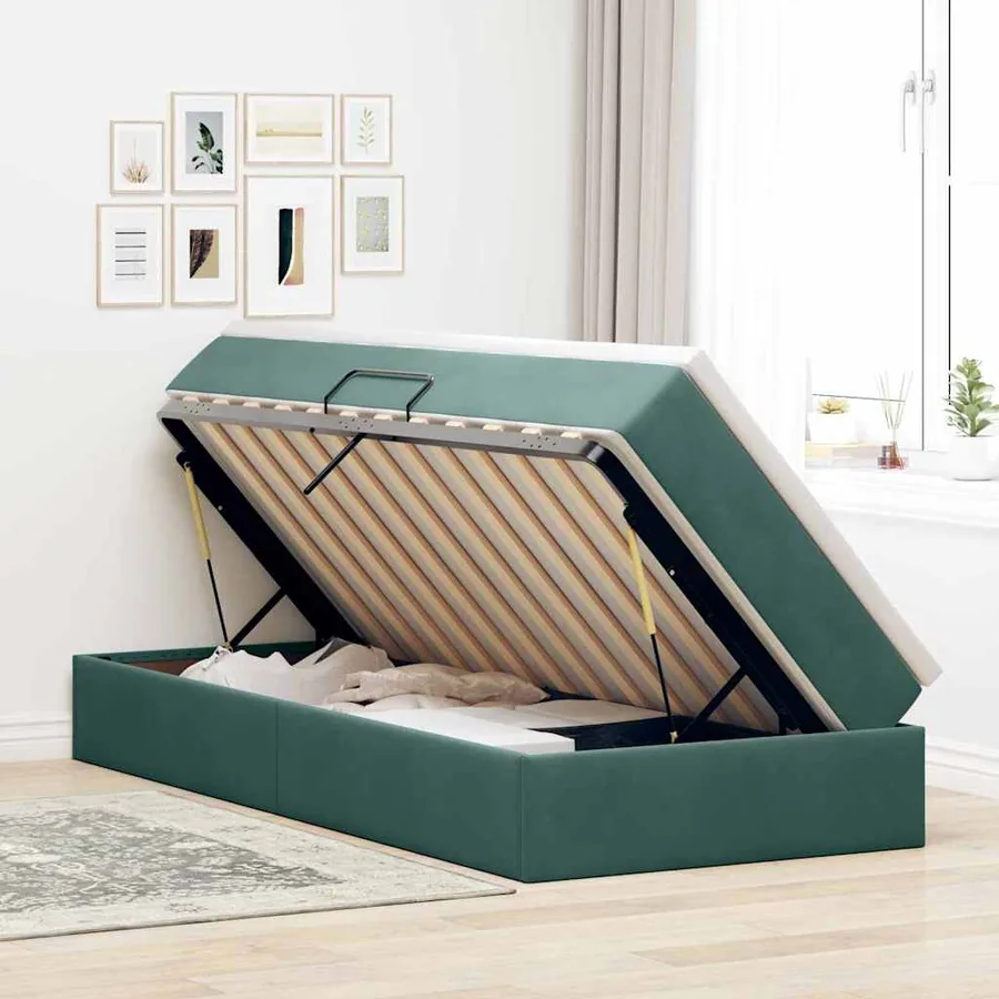 Lit avec rangement et matelas Vert foncé 90 x 200 cm Velours - 4