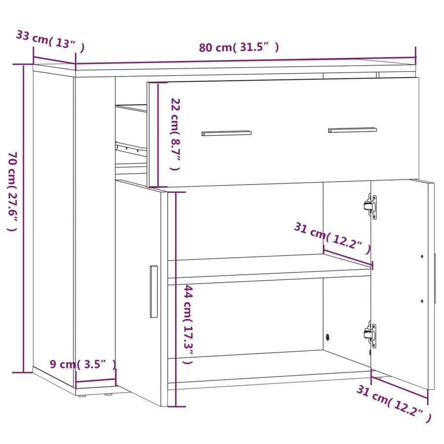 Buffet Chêne sonoma 80x33x70 cm Bois d'ingénierie - 9