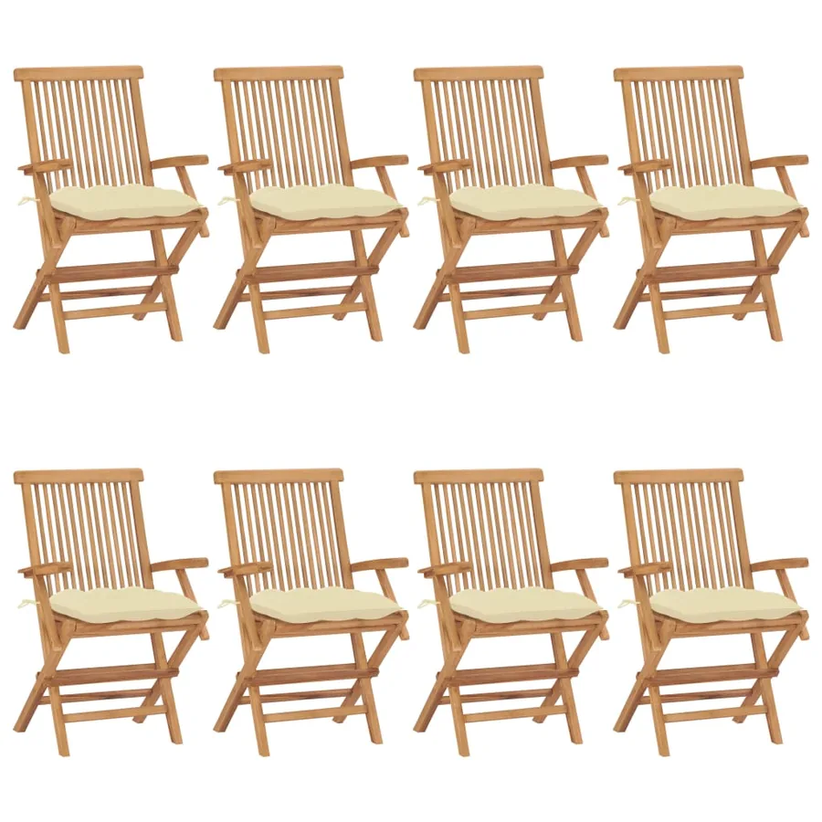 Chaises de jardin et coussins blanc crème lot de 8 Teck massif