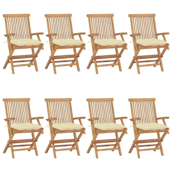 Chaises de jardin et coussins blanc crème lot de 8 Teck massif