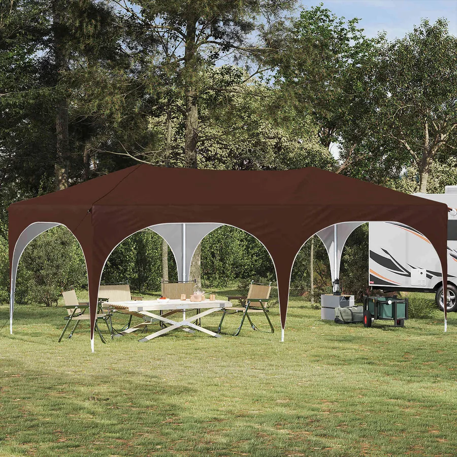 Tente de fête pop-up 575 x 288 x 245 cm Marron Tissu Oxford