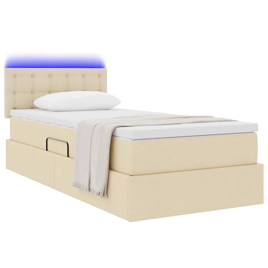 Lit de rangement LED avec matelas Crème 100 x 200 cm Tissu - 3