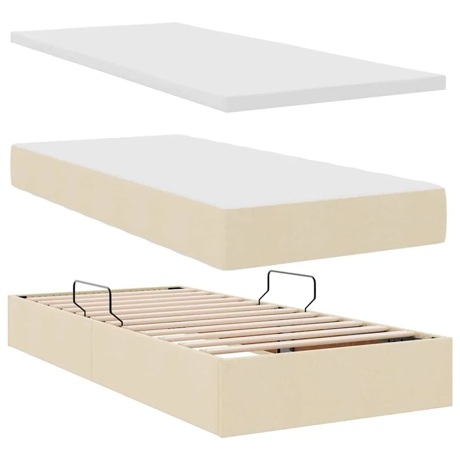 Lit de rangement LED avec matelas Crème 100 x 200 cm Tissu - 9