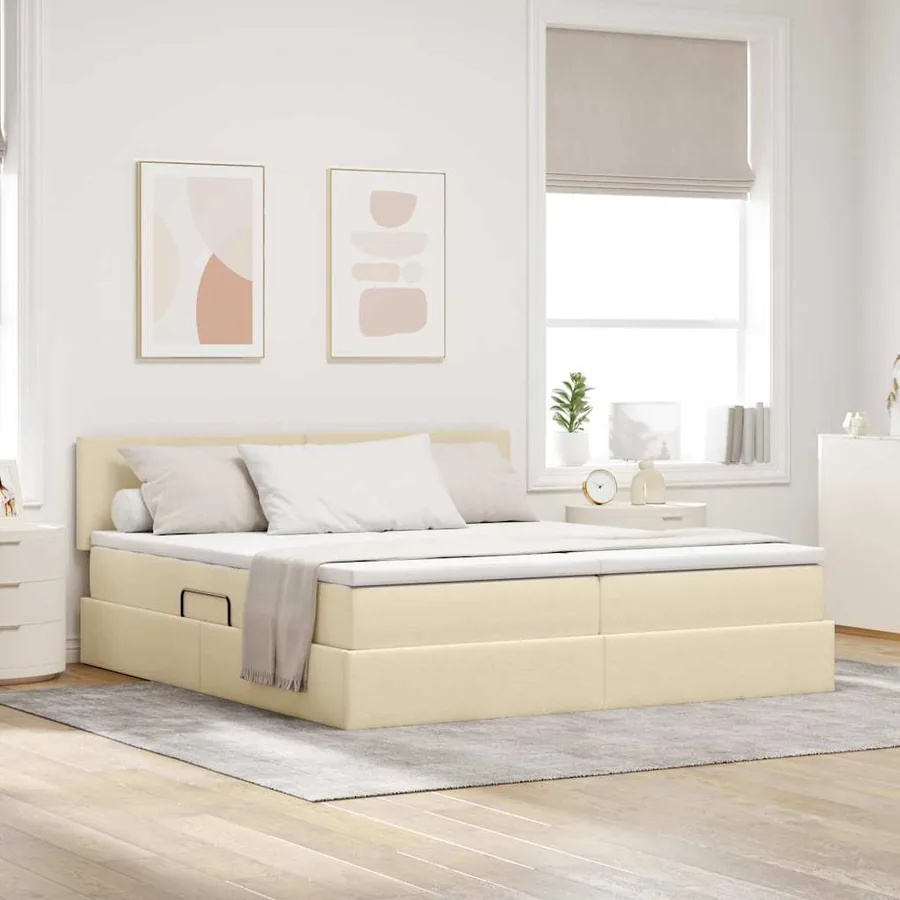 Lit de Rangement Crème 200 x 200 cm Cuir synthétique