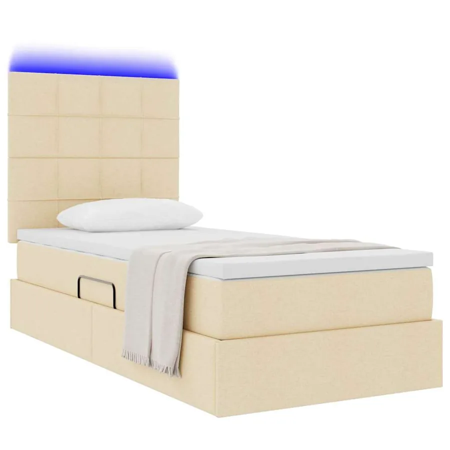 Lit de rangement LED avec matelas Crème 100 x 200 cm Tissu - 3