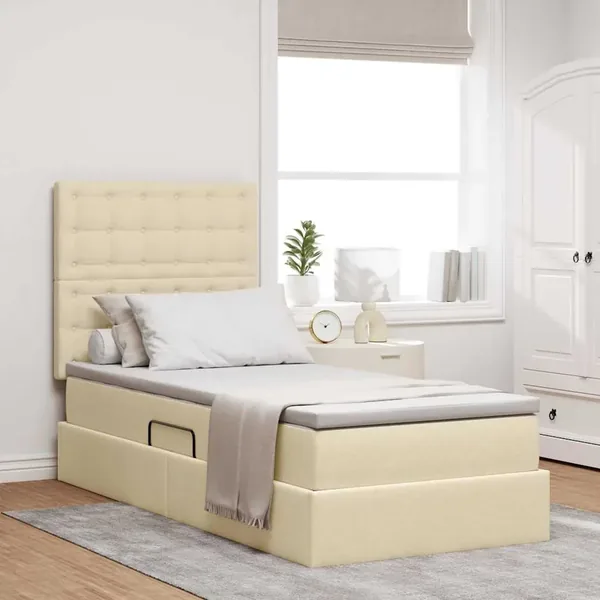 Lit de rangement LED avec matelas Crème 100 x 200 cm Tissu