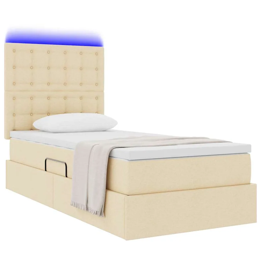 Lit de rangement LED avec matelas Crème 100 x 200 cm Tissu - 3