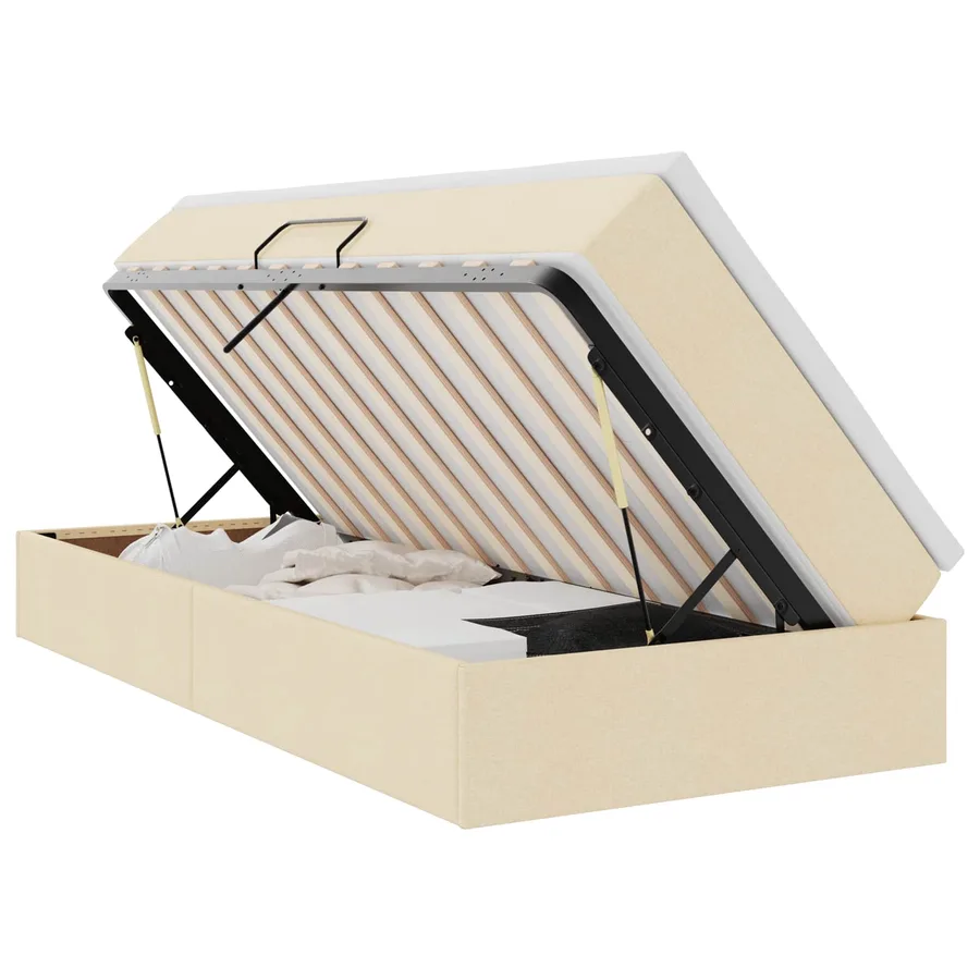 Lit avec rangement et matelas Crème 100 x 200 cm Polyester - 2