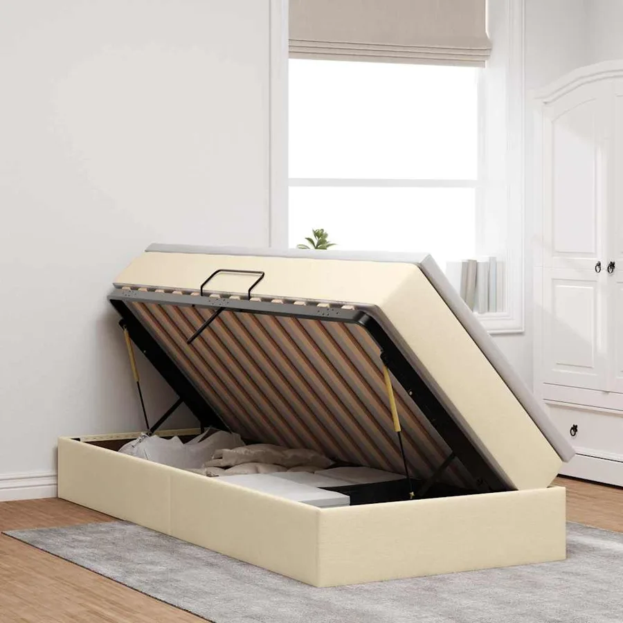 Lit avec rangement et matelas Crème 100 x 200 cm Polyester - 4