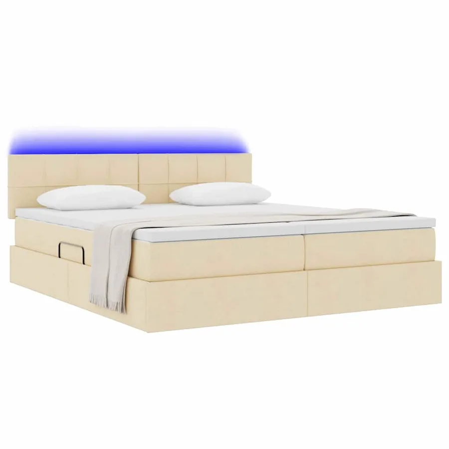Lit de rangement LED avec matelas Crème 200 x 200 cm Tissu - 3