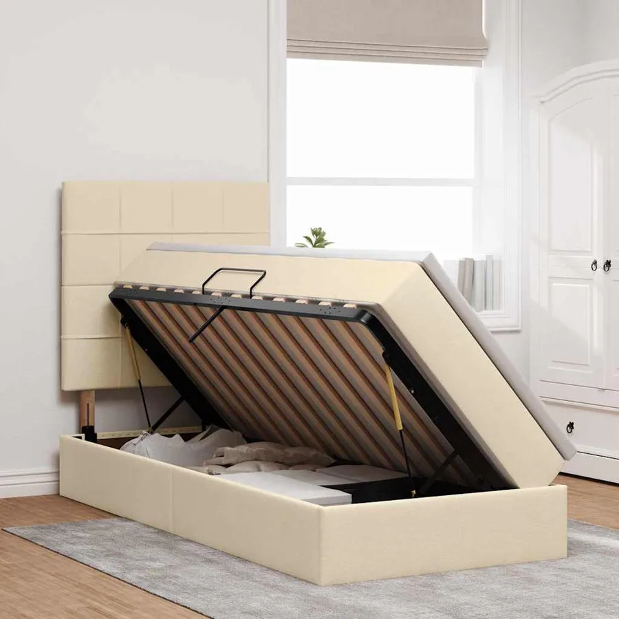 Lit avec rangement et matelas Crème 100 x 200 cm tissu - 4