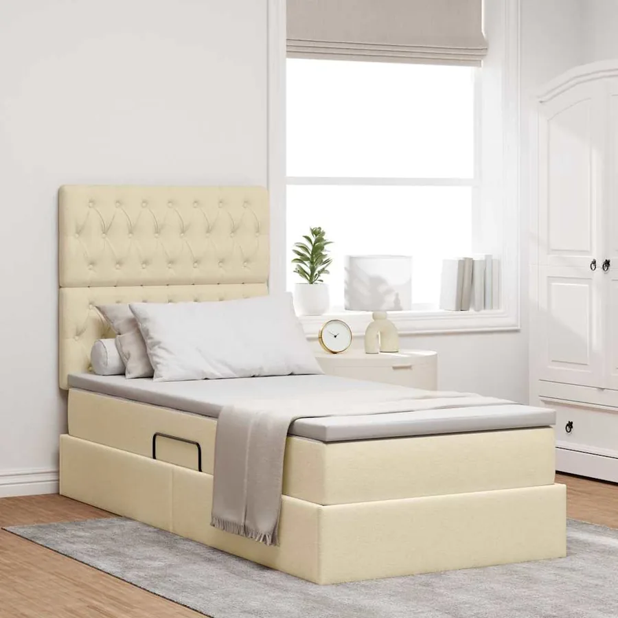 Lit de rangement LED avec matelas Crème 100 x 200 cm Tissu