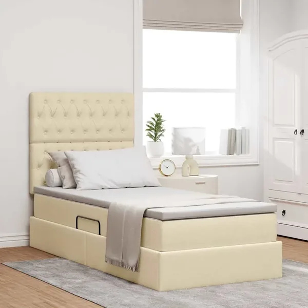 Lit de rangement LED avec matelas Crème 100 x 200 cm Tissu