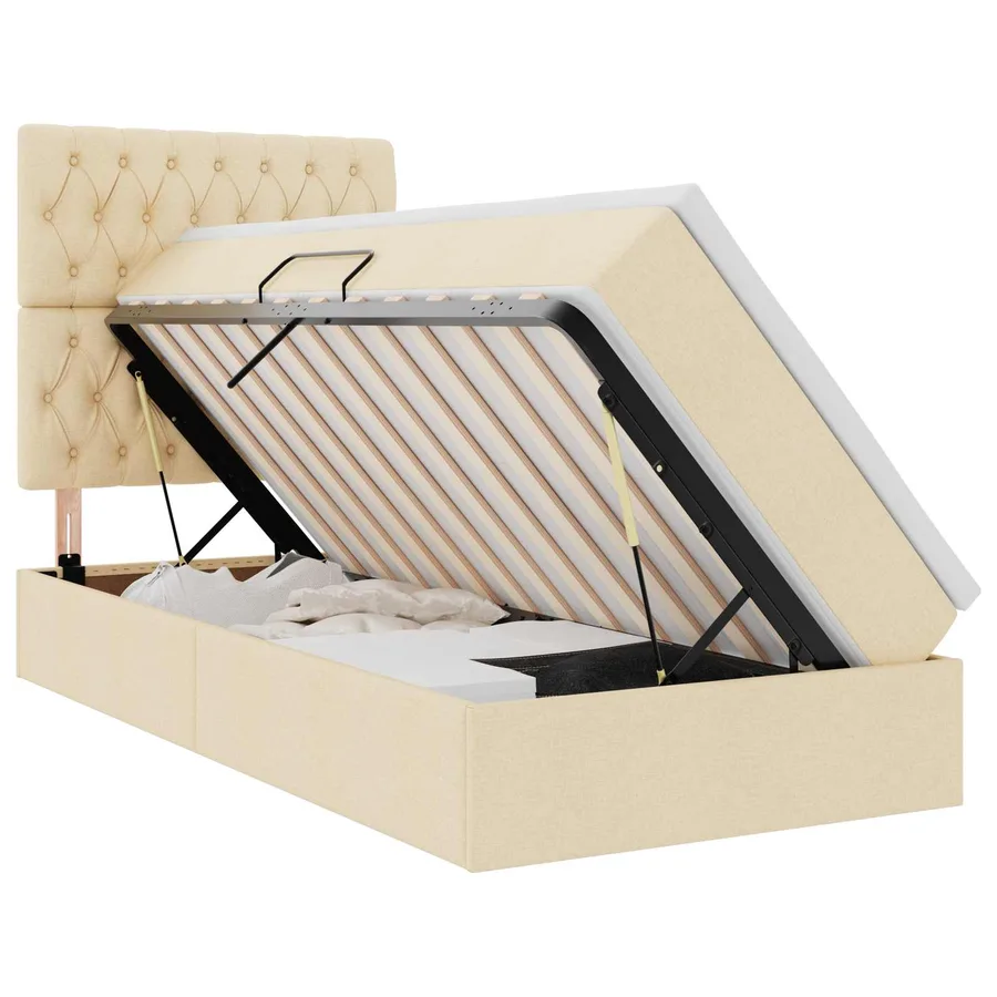 Lit de rangement LED avec matelas Crème 100 x 200 cm Tissu - 2