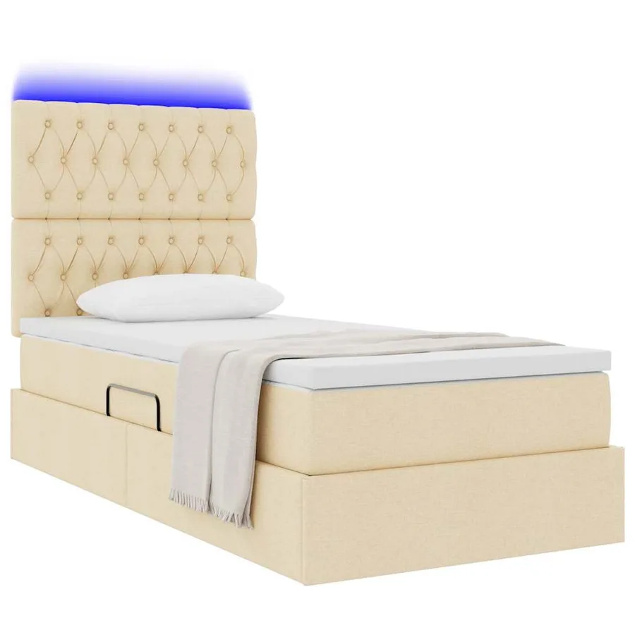 Lit de rangement LED avec matelas Crème 100 x 200 cm Tissu - 3