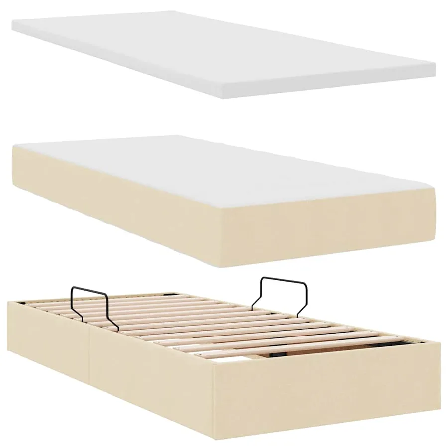 Lit de rangement LED avec matelas Crème 100 x 200 cm Tissu - 9