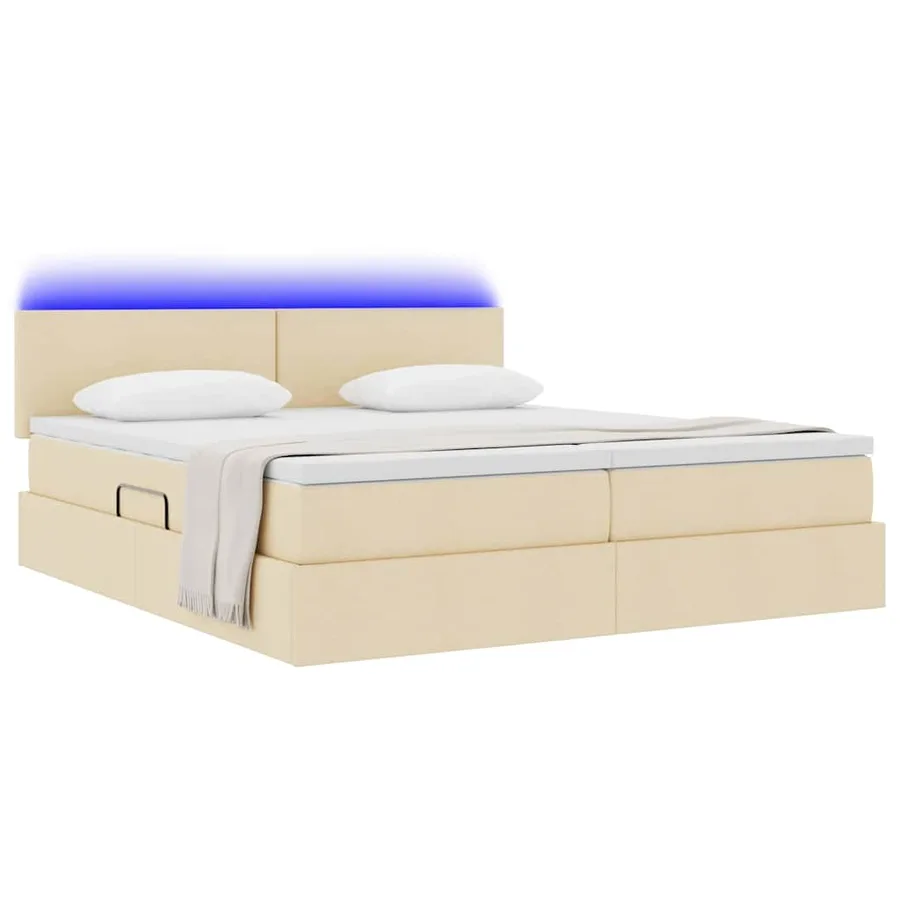 Lit de rangement LED avec matelas Crème 200 x 200 cm Tissu - 3
