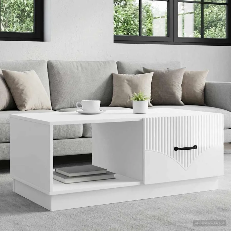 Table basse Blanc brillant 90 x 50 x 37 cm Bois d'ingénierie