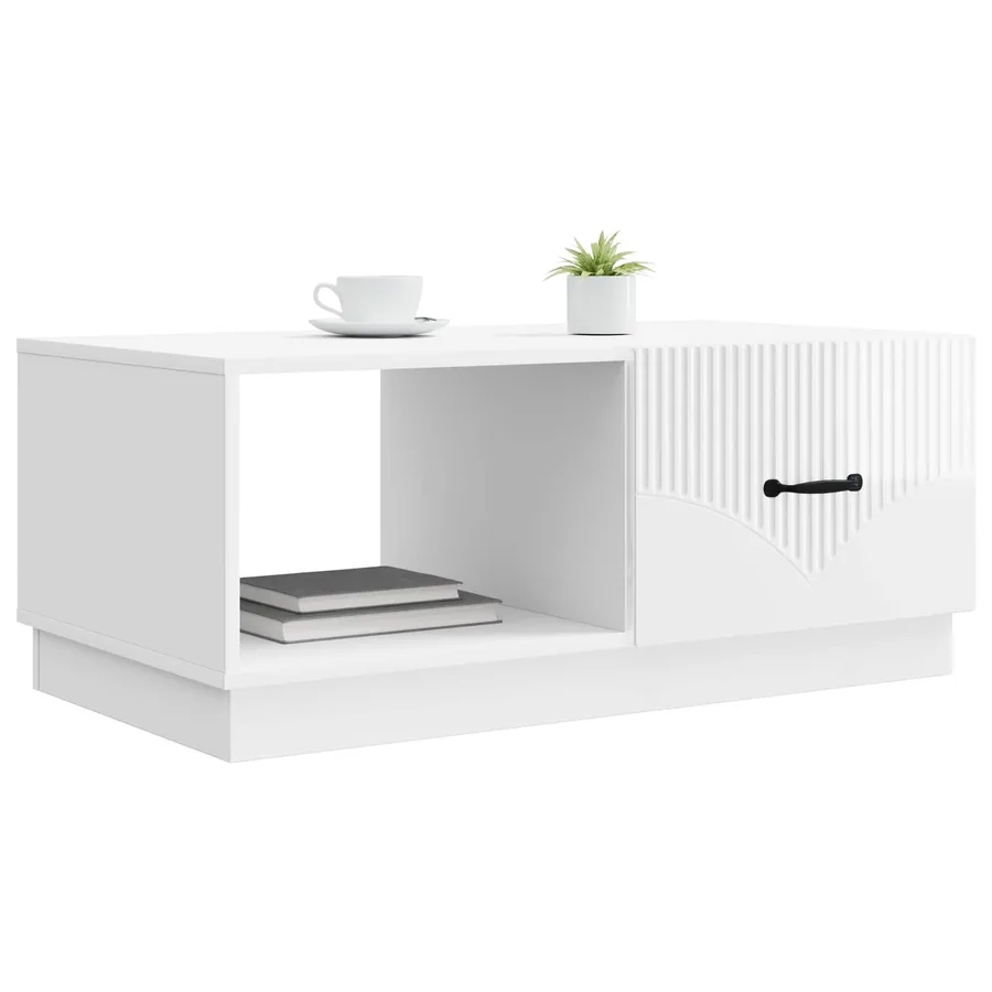 Table basse Blanc brillant 90 x 50 x 37 cm Bois d'ingénierie - 3