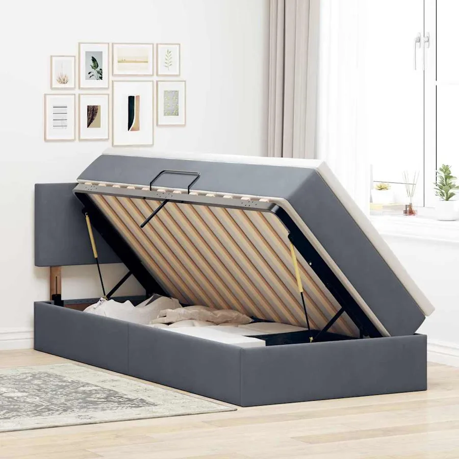 Lit de Rangement avec matelas Gris foncé 100 x 200 cm Velours - 4
