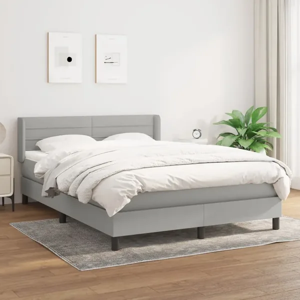 Slatted bed base with mattress Light grey 140x190cm Fabric