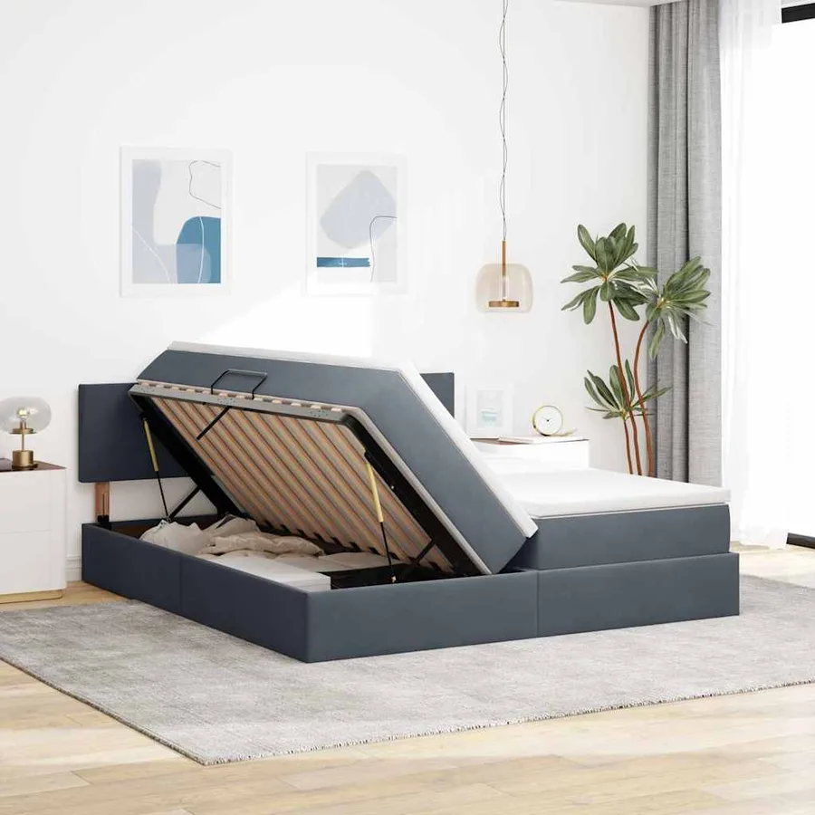 Lit de Rangement avec matelas Gris foncé 100 x 200 cm - 4