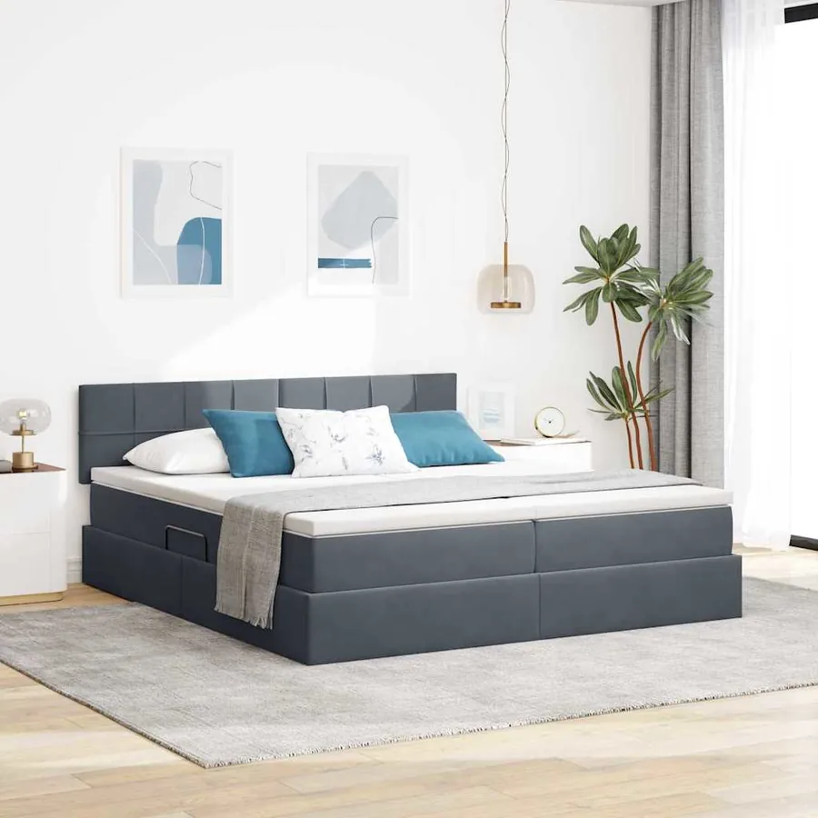 Lit de rangement LED avec matelas Gris foncé 200 x 200 cm