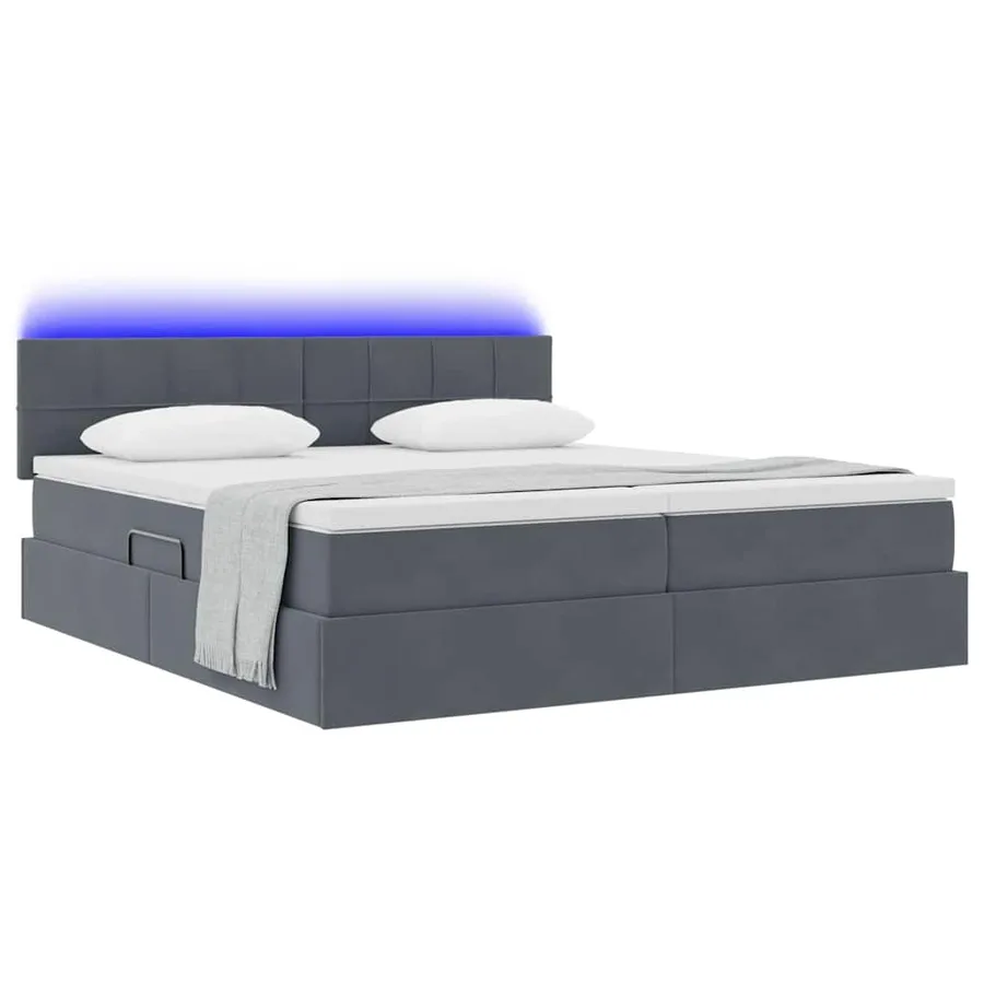 Lit de rangement LED avec matelas Gris foncé 200 x 200 cm - 3