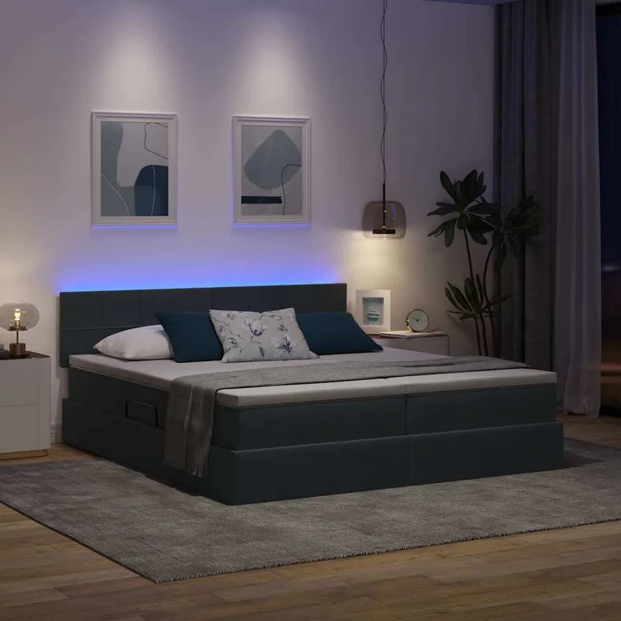 Lit de rangement LED avec matelas Gris foncé 200 x 200 cm - 5