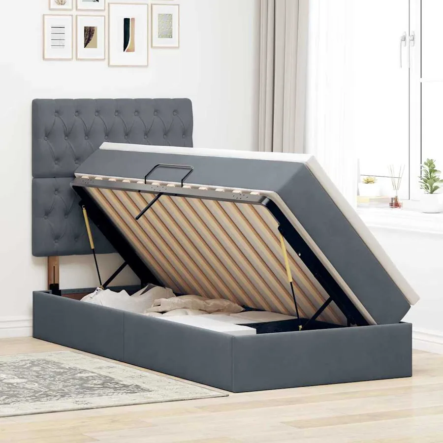 Lit de rangement LED avec matelas Gris foncé 100 x 200 cm - 4