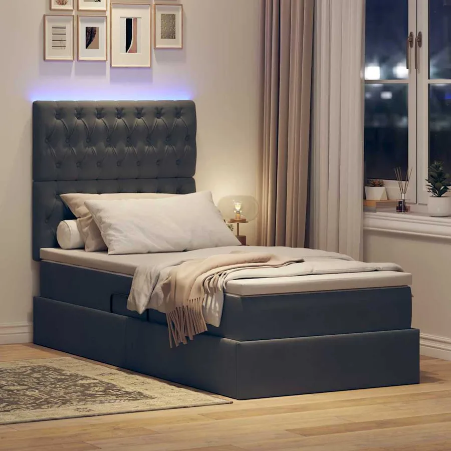 Lit de rangement LED avec matelas Gris foncé 100 x 200 cm - 5