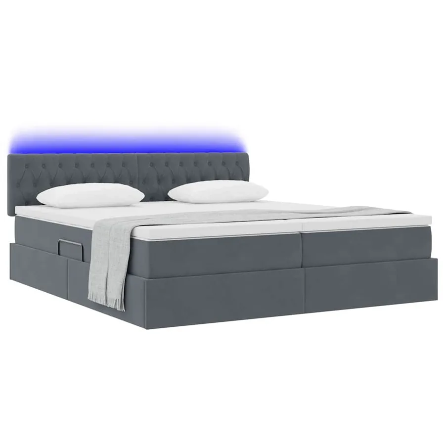 Lit de rangement LED avec matelas Gris foncé 200 x 200 cm - 3