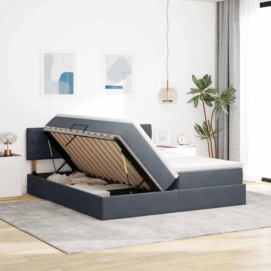 Lit de rangement LED avec matelas Gris foncé 200 x 200 cm - 4