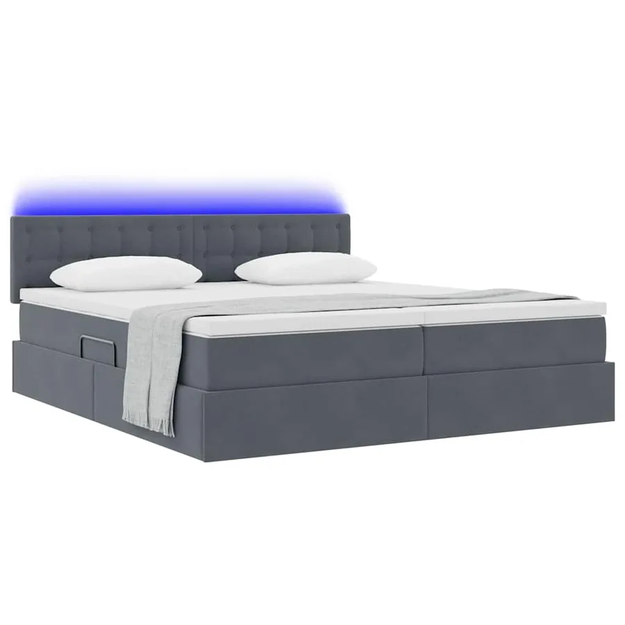 Lit de rangement LED avec matelas Gris foncé 200 x 200 cm - 3