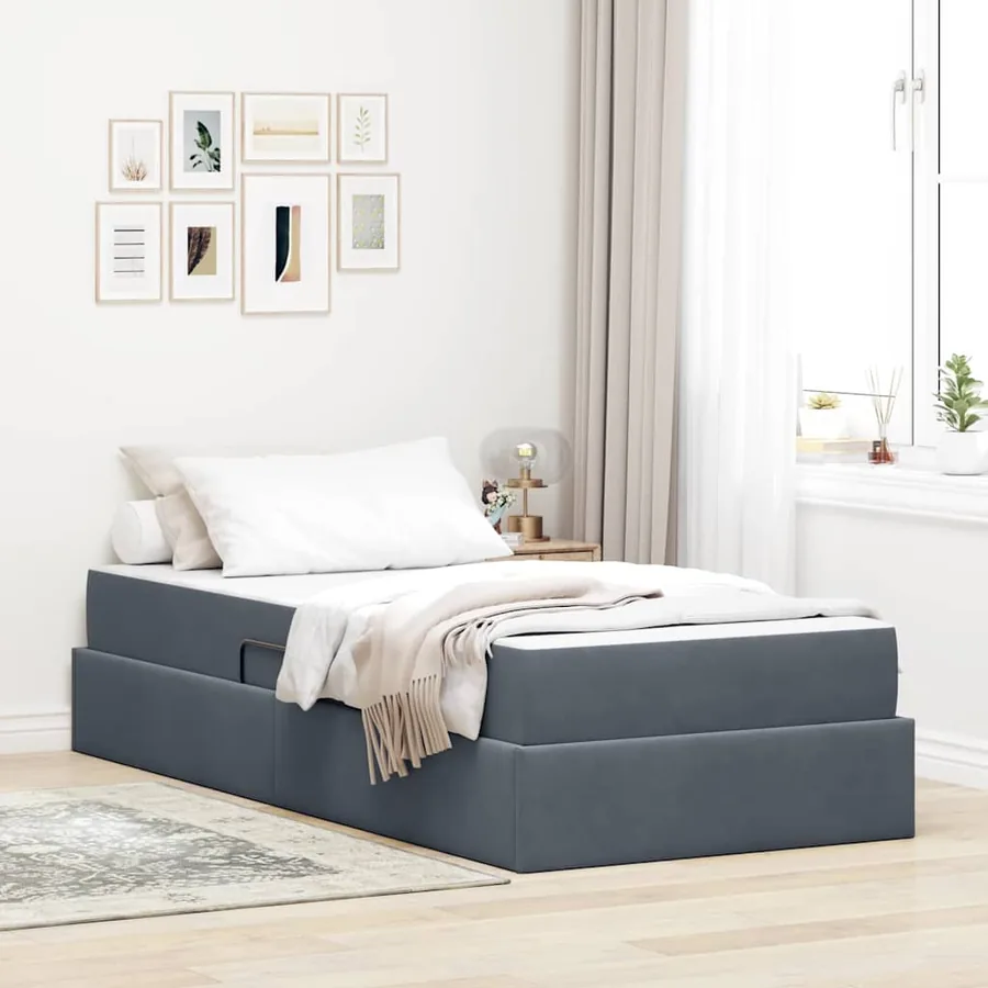 Lit avec rangement et matelas Gris foncé 90 x 200 cm Velours