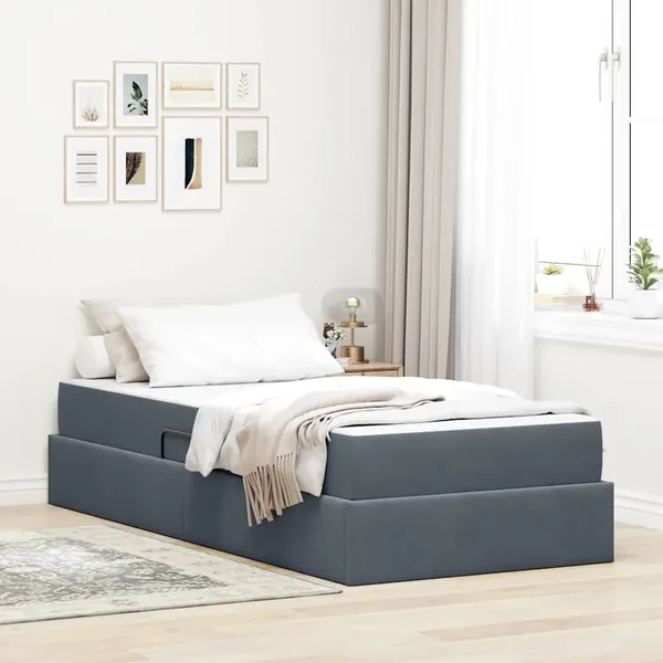 Lit avec rangement et matelas Gris foncé 90 x 200 cm Velours