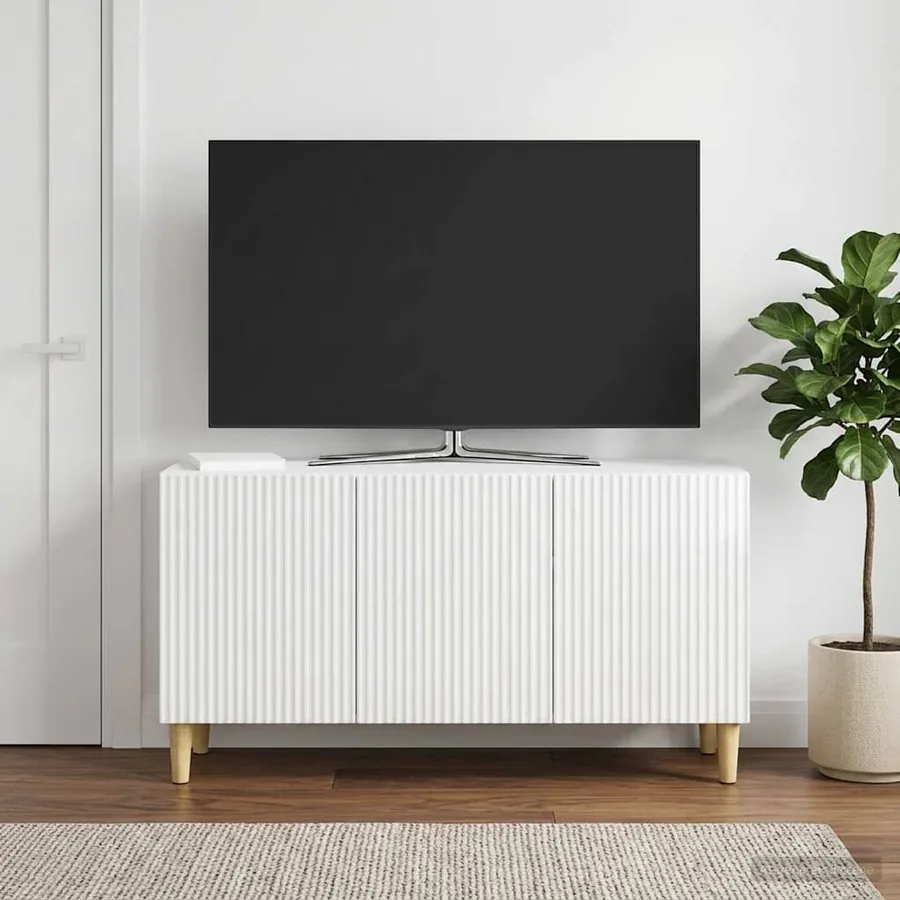 Meuble TV Blanc brillant 99 x 34,5 x 50 cm Bois d'ingénierie
