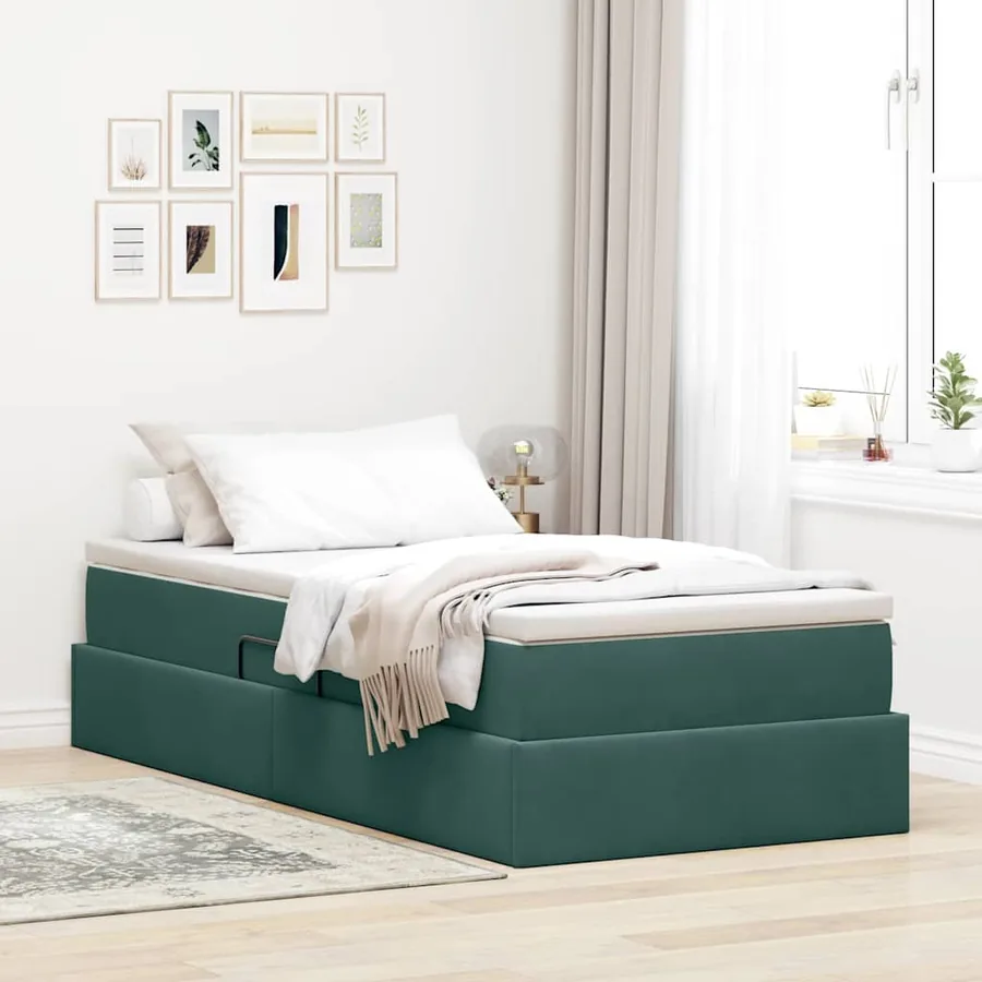 Lit avec rangement et matelas Vert foncé 100 x 200 cm Velours